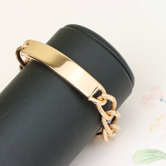 "Bold Link Rose Gold Bracelet with Sleek Polished Plate Accent, XPBL1079 - Picture 9 of 12